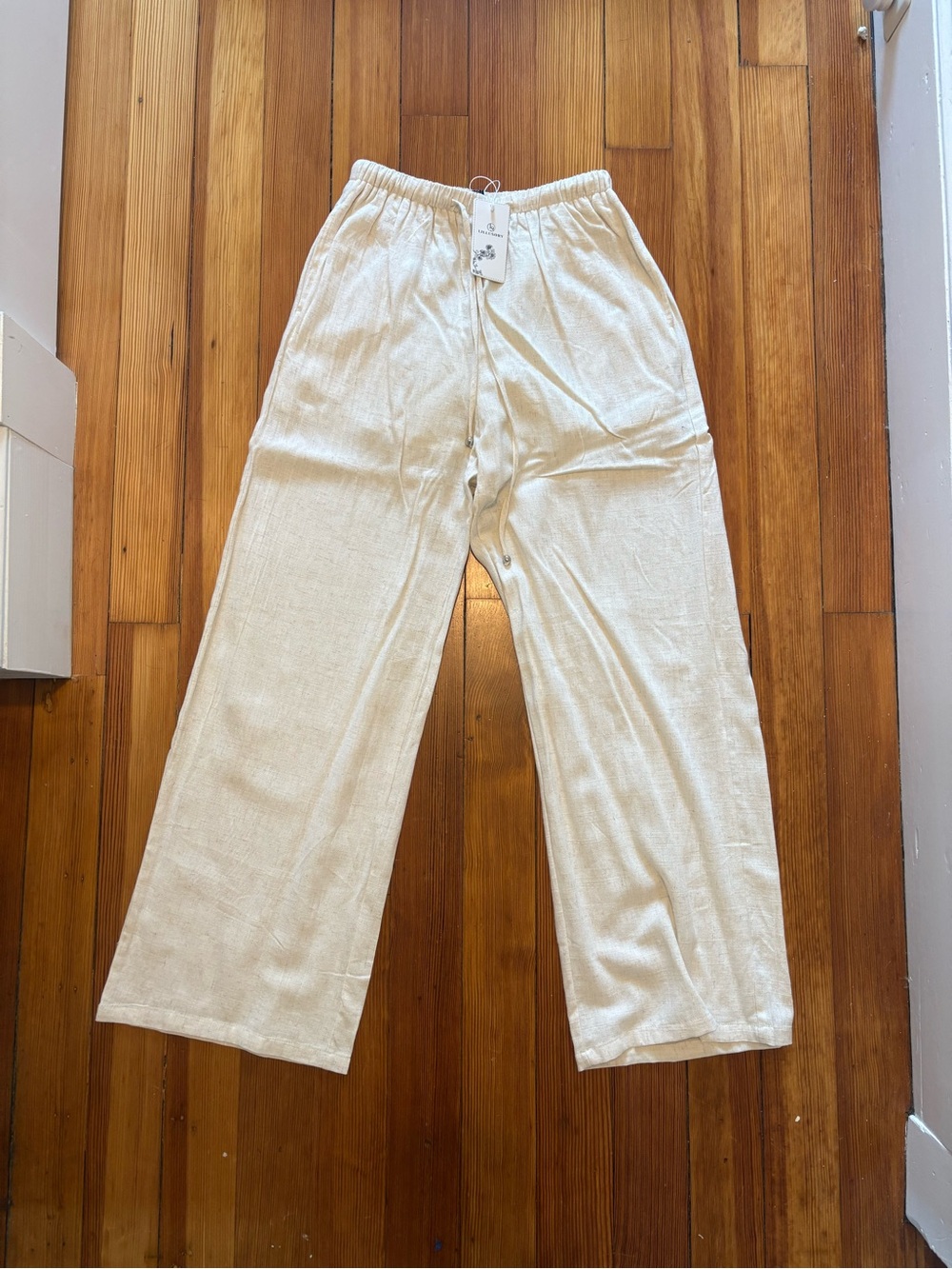 Wide Leg Linen-Blend Pants in Cream
